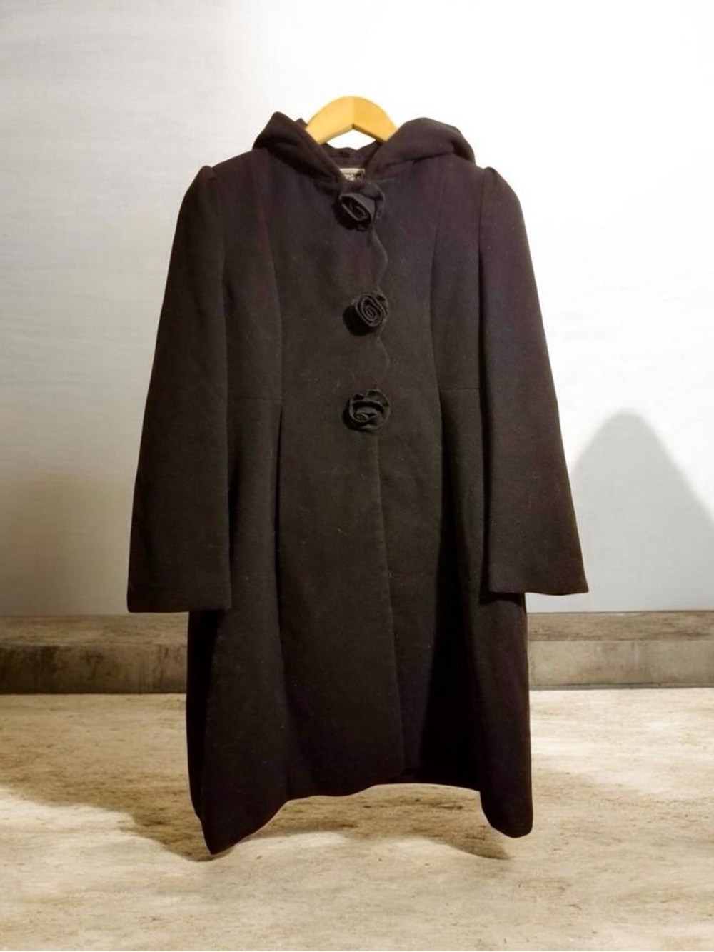 Rothschild Dark Gray Long Pleated Dress Coat Rose Snaps Hooded Girl's Sz. 16 XL